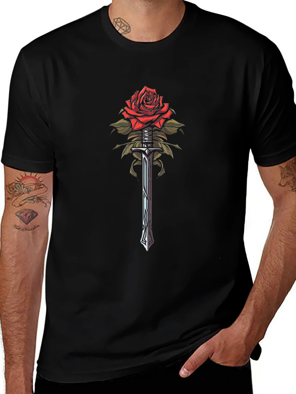 Rose and Sword Graphic Tee - Black product image 1