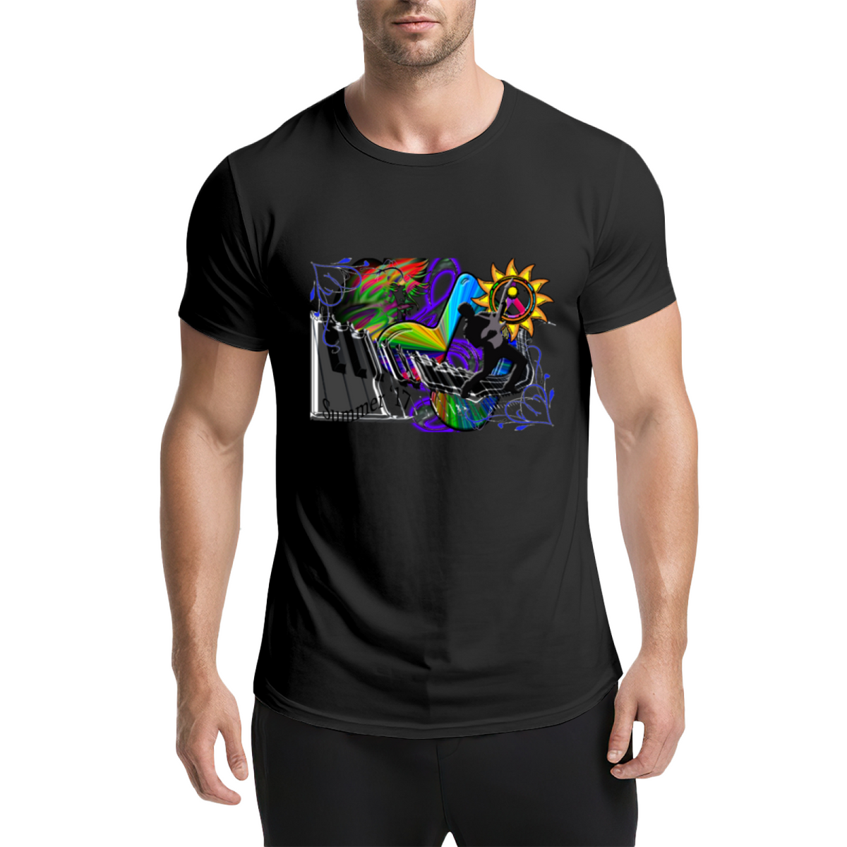 Psychedelic Piano Musician Graphic Tee - Vibrant Rainbow product image 9