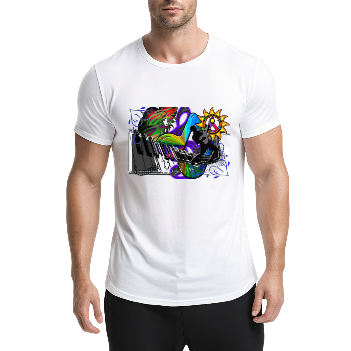 Psychedelic Piano Musician Graphic Tee - Vibrant Rainbow product image 1