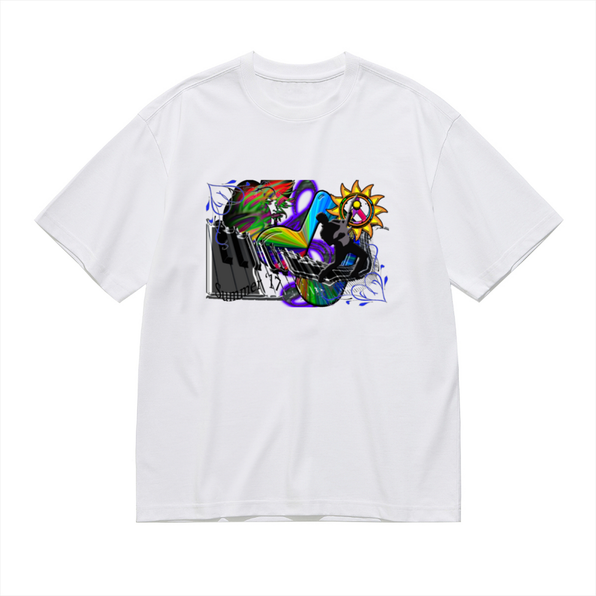 Psychedelic Piano Musician Graphic Tee - Vibrant Rainbow product image 2