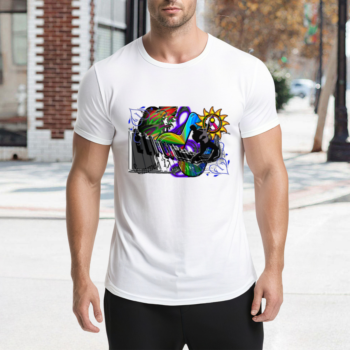 Psychedelic Piano Musician Graphic Tee - Vibrant Rainbow product image 4