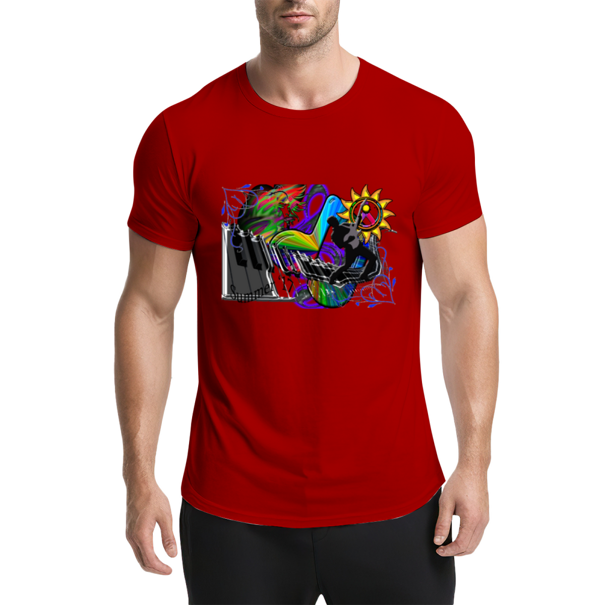 Psychedelic Piano Musician Graphic Tee - Vibrant Rainbow product image 14