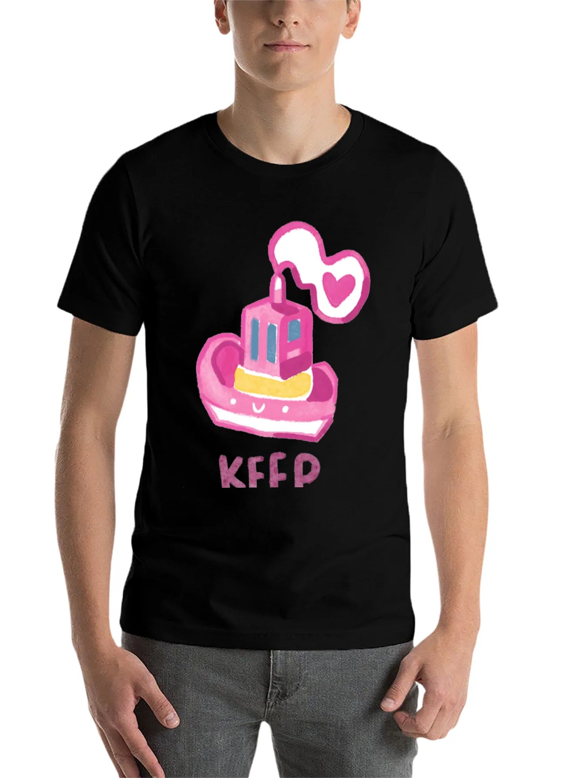 Pink Tugboat Heart Tee - Cute & Unique Black T-Shirt product image 4