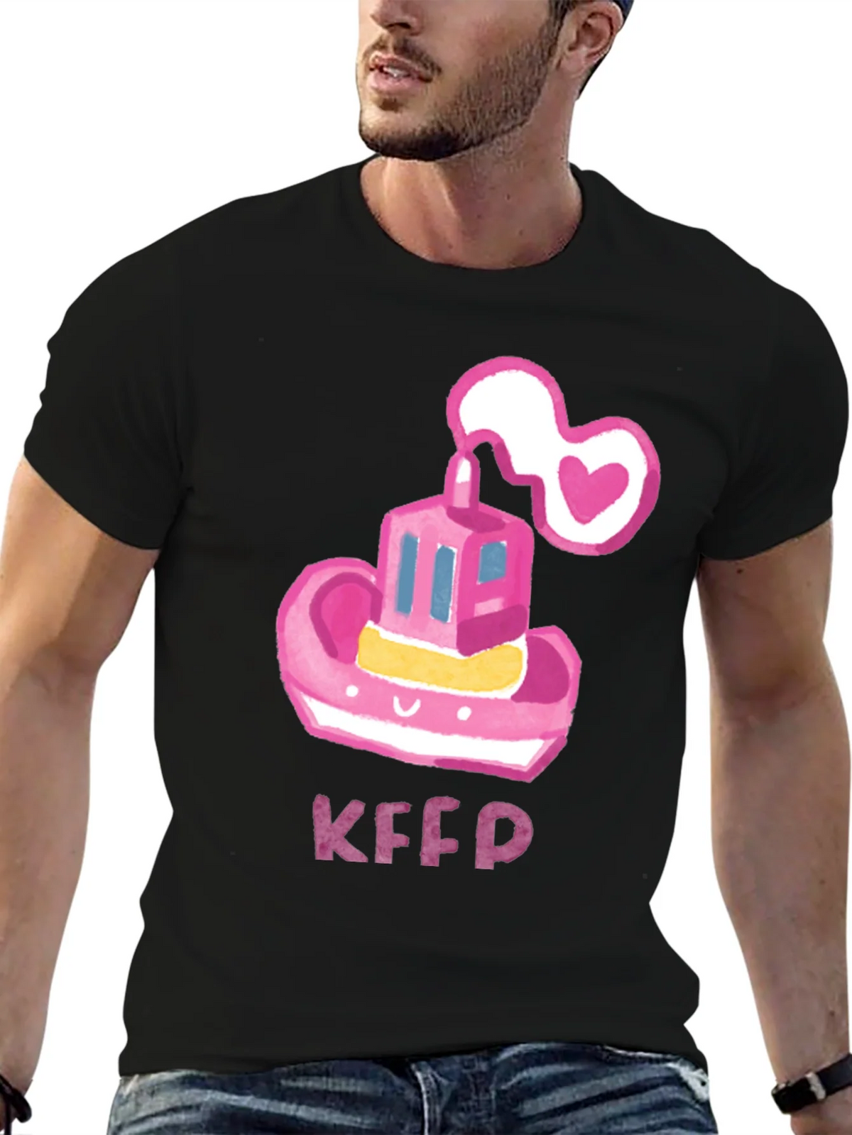 Pink Tugboat Heart Tee - Cute & Unique Black T-Shirt product image 6
