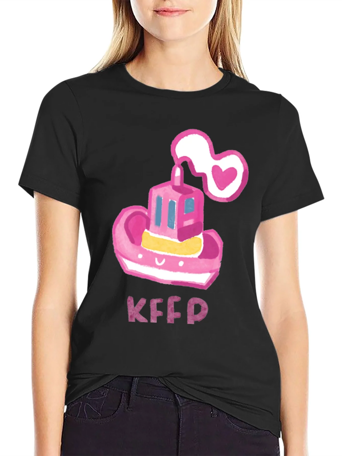 Pink Tugboat Heart Tee - Cute & Unique Black T-Shirt product image 2