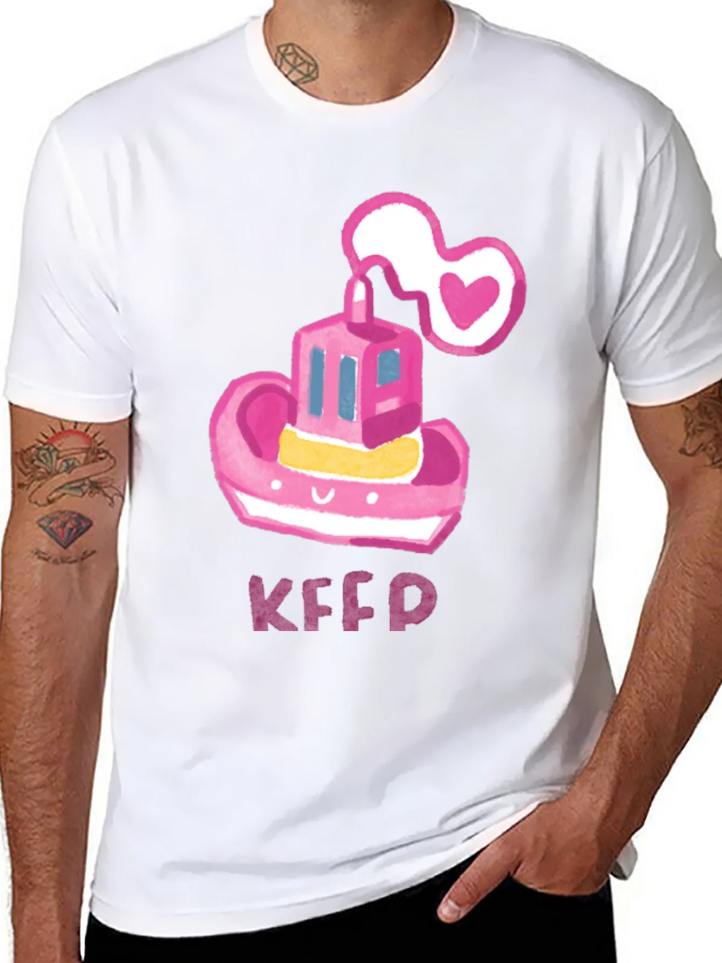 Pink Tugboat Heart Tee - Cute & Unique Black T-Shirt product image 7