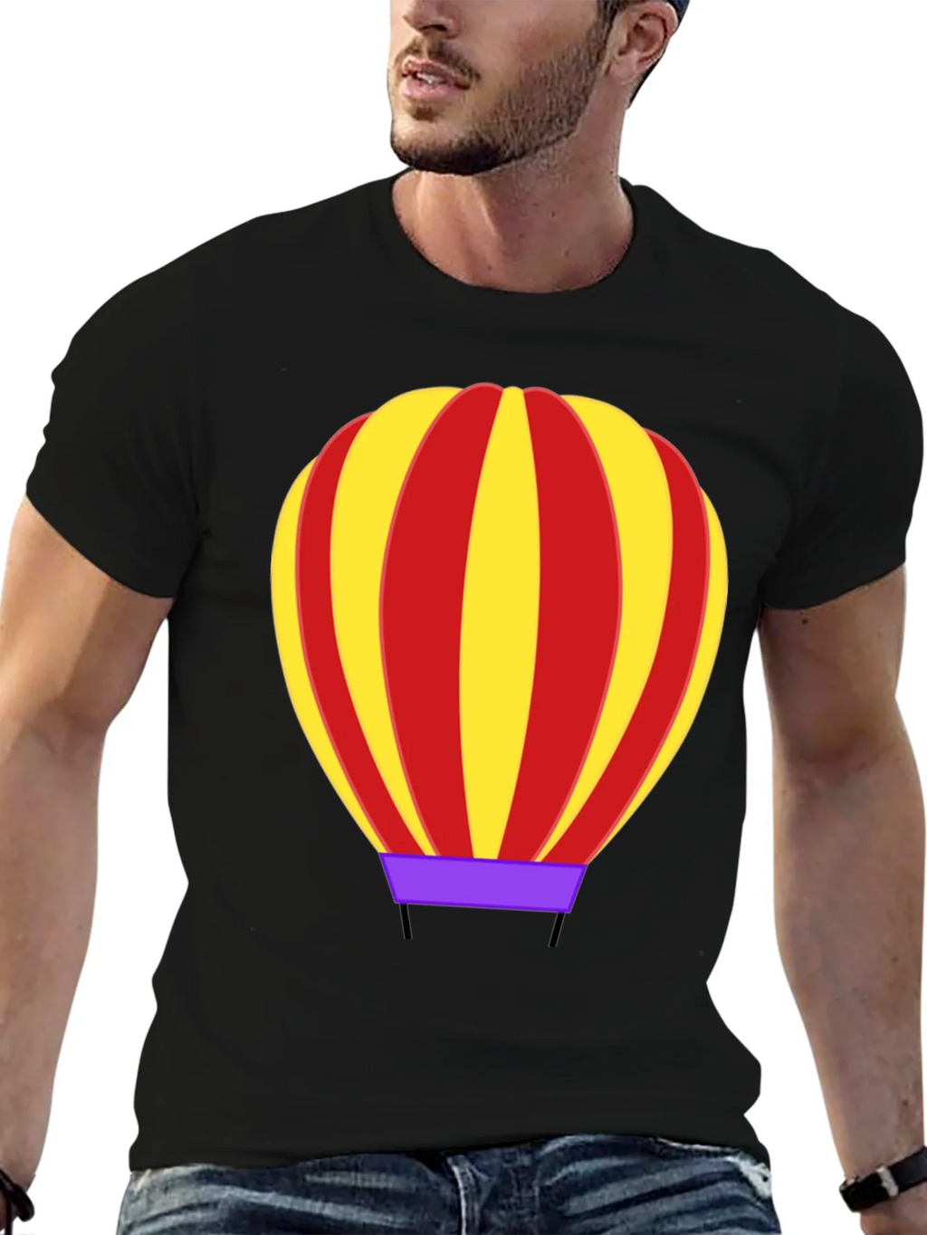 Hot Air Balloon Graphic Tee - Black Cotton Casual Shirt product image 6
