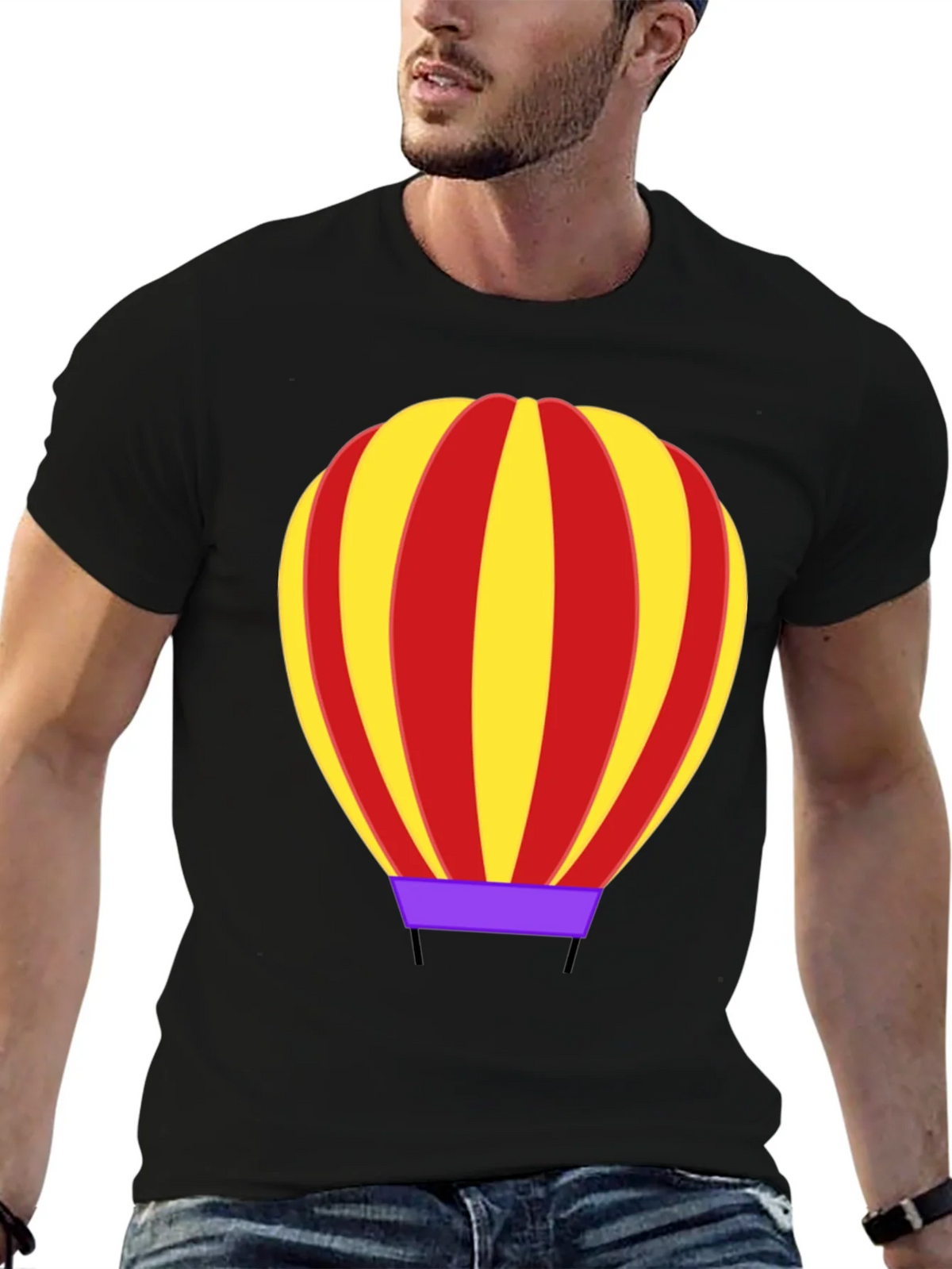 Hot Air Balloon Graphic Tee - Black Cotton Casual Shirt product image 6