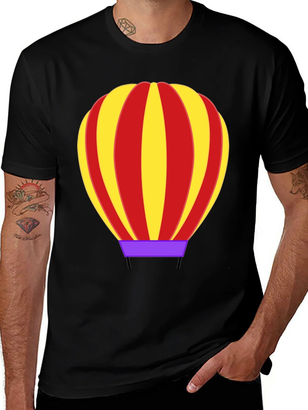 Hot Air Balloon Graphic Tee - Black Cotton Casual Shirt product image 1