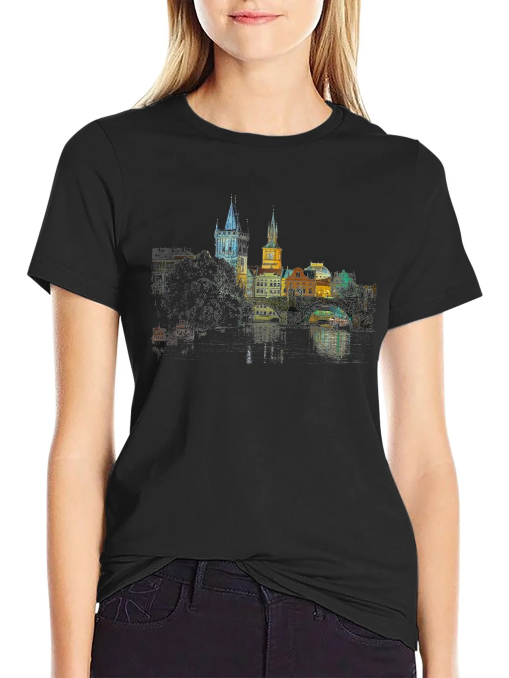 Prague Skyline T-Shirt - Black product image 2