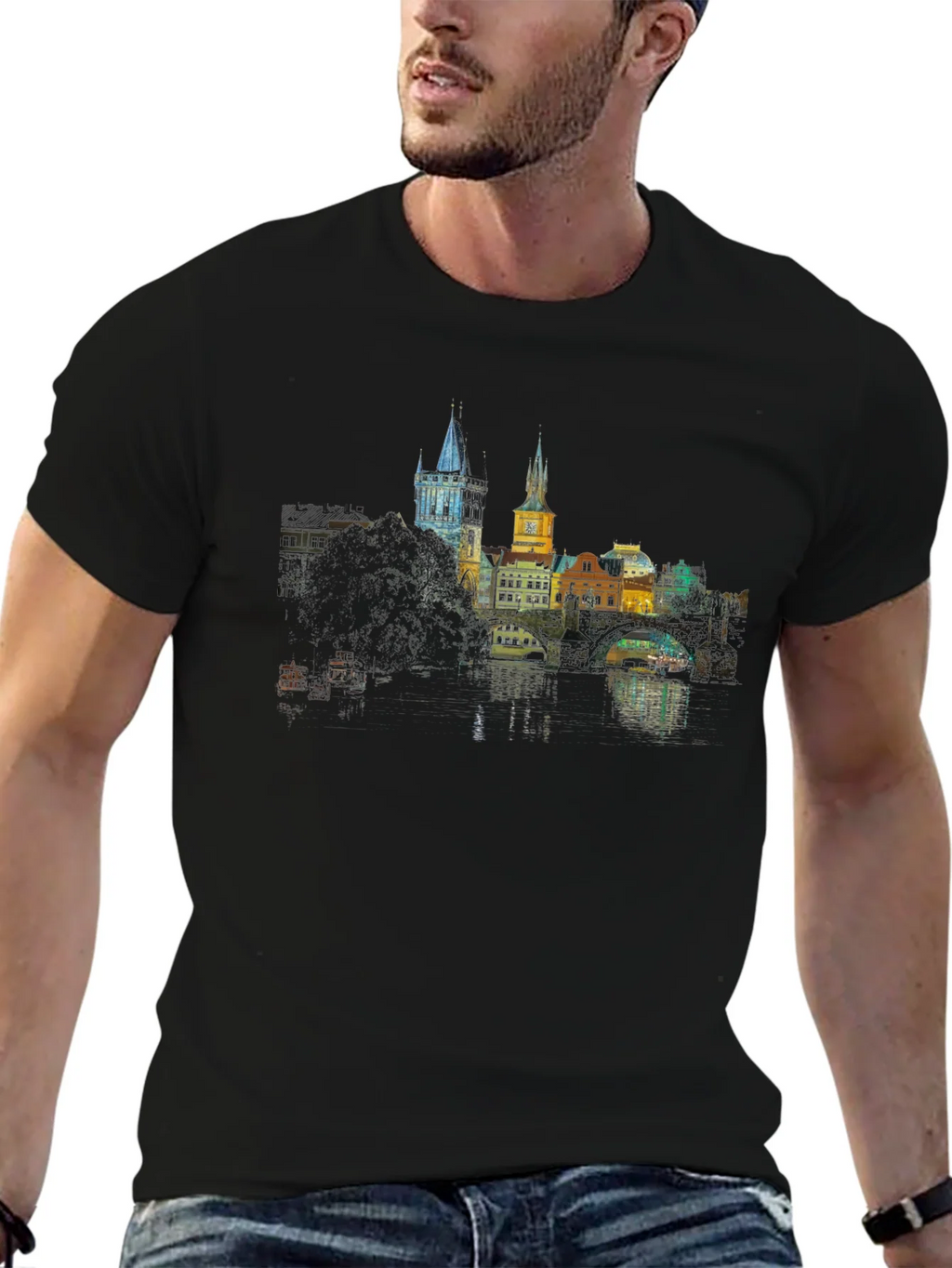 Prague Skyline T-Shirt - Black product image 6