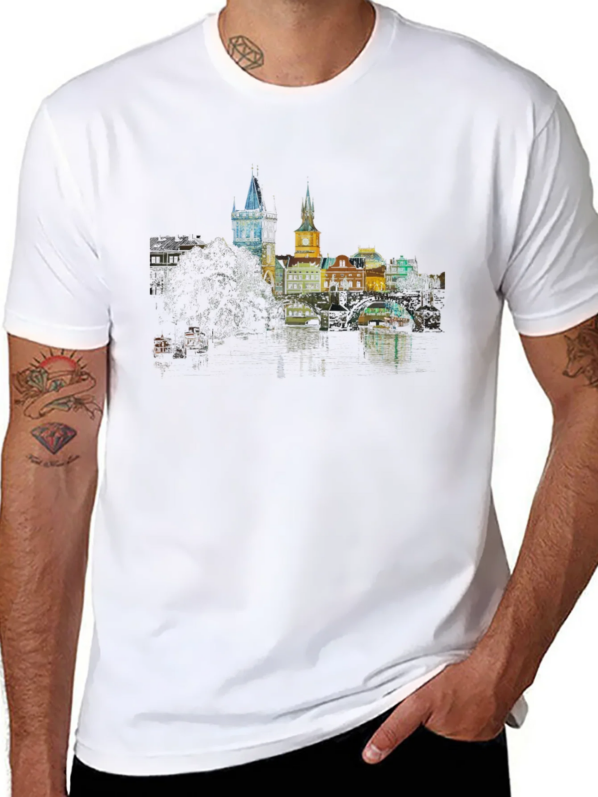 Prague Skyline T-Shirt - Black product image 7