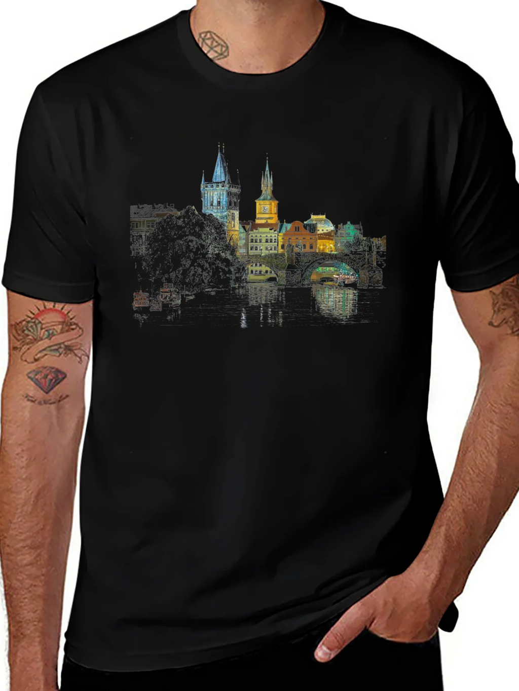 Prague Skyline T-Shirt - Black product image 1