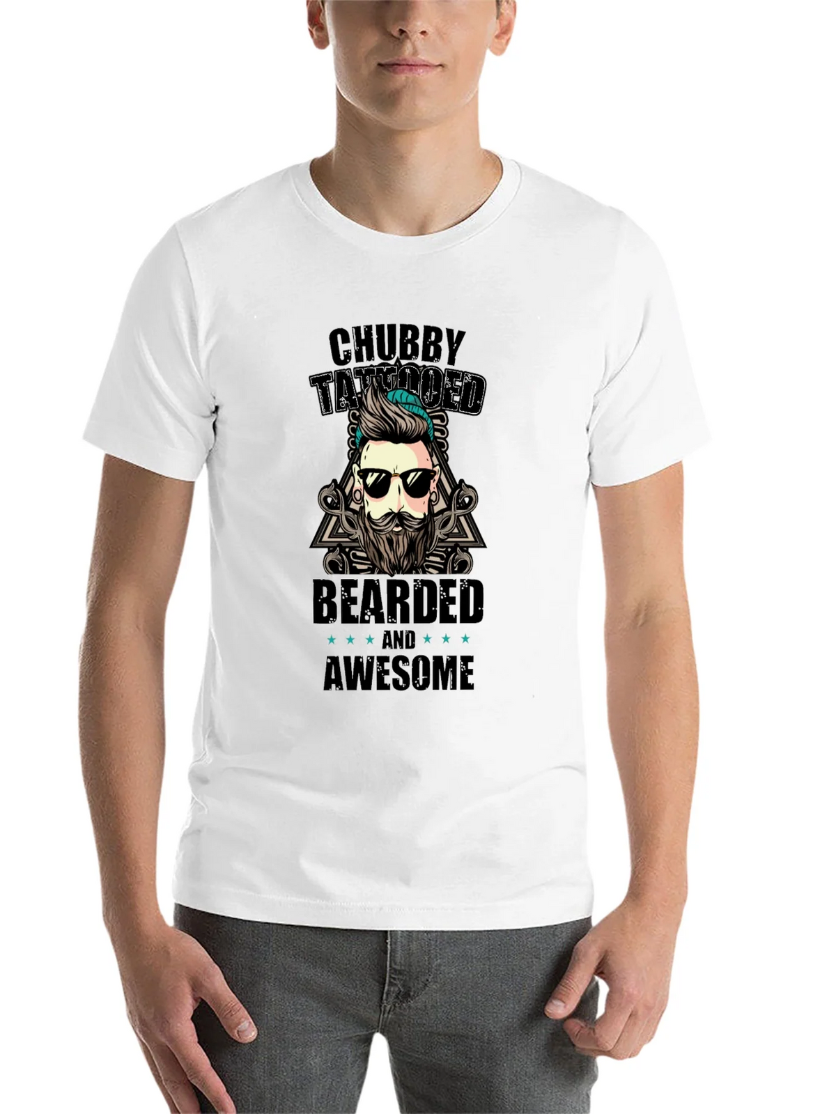 Chubby Tattooed Bearded Awesome Black T-Shirt product image 4