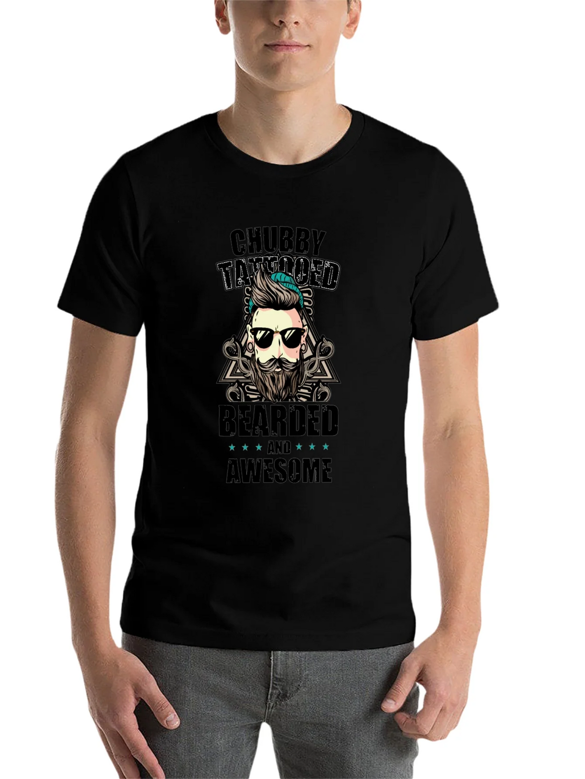 Chubby Tattooed Bearded Awesome Black T-Shirt product image 2