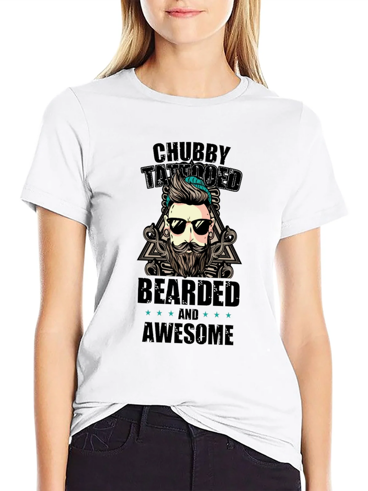 Chubby Tattooed Bearded Awesome Black T-Shirt product image 3
