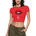 Rhinestone Heart Chain Lips Bold Red Crop Tee product image 1
