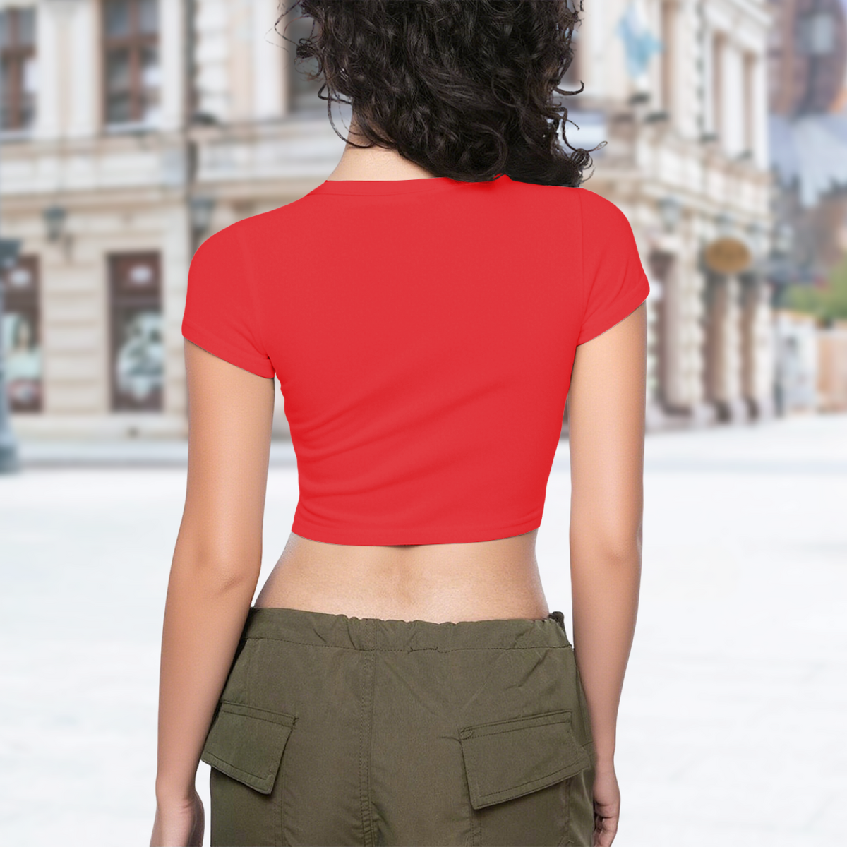Rhinestone Heart Chain Lips Bold Red Crop Tee product image 5