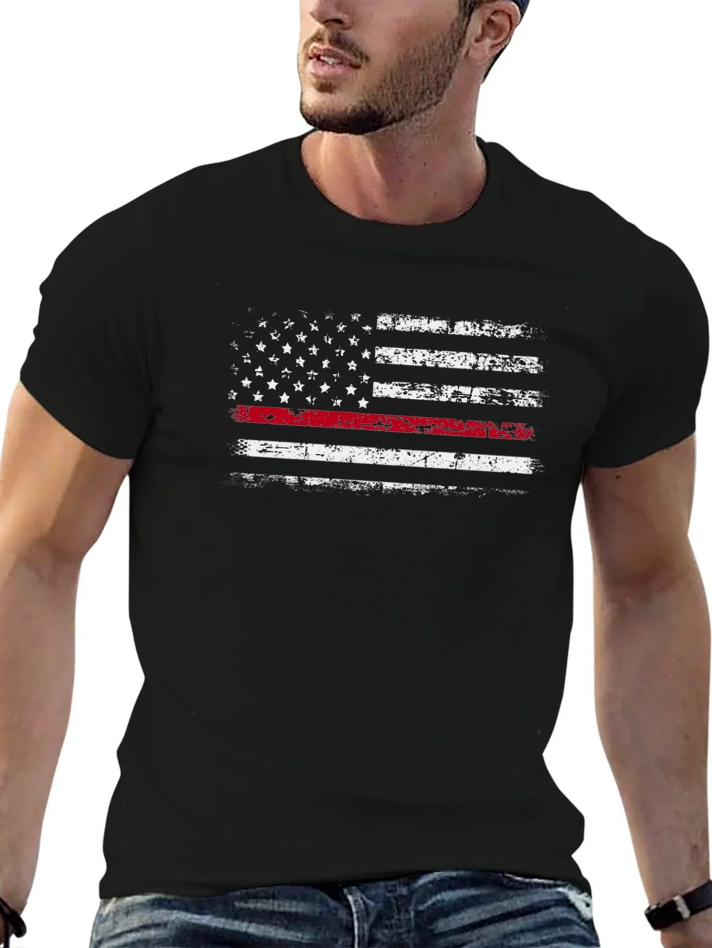 Thin Red Line American Flag Distressed Graphic Tee product image 6