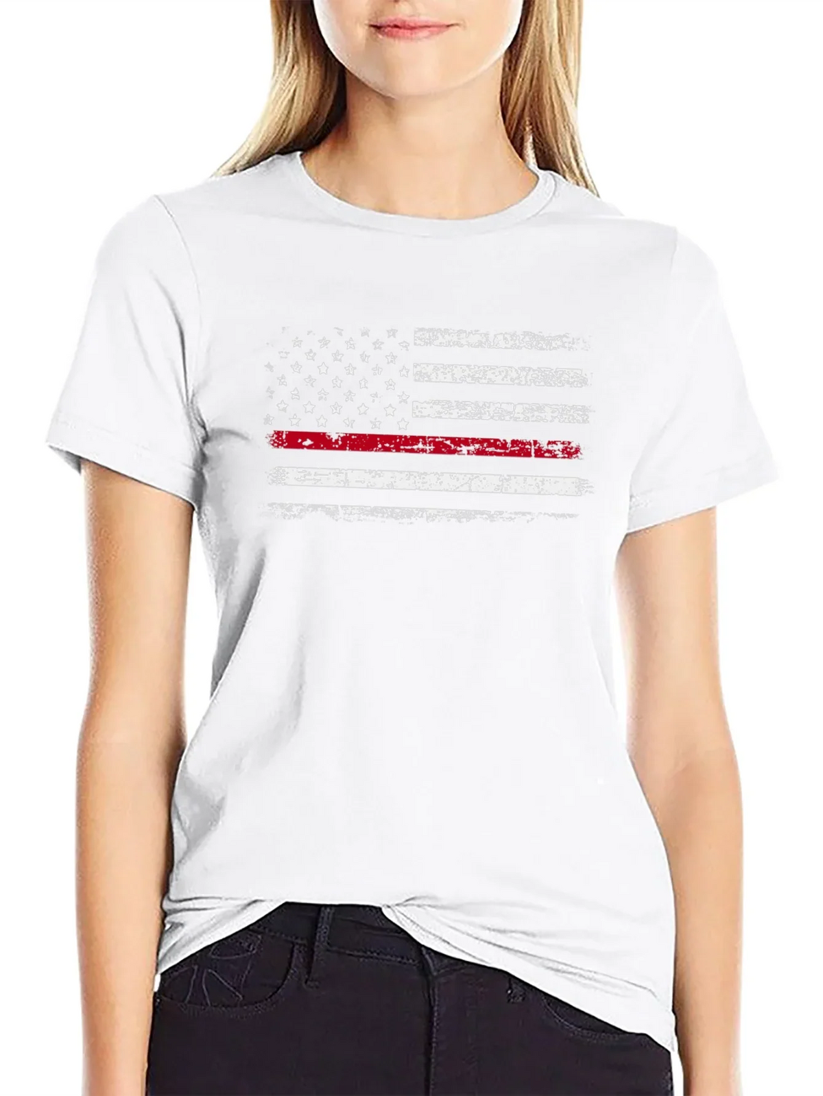 Thin Red Line American Flag Distressed Graphic Tee product image 8