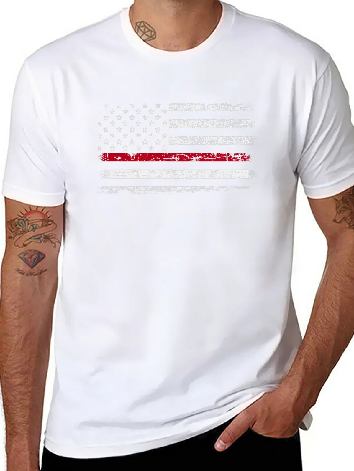 Thin Red Line American Flag Distressed Graphic Tee product image 7