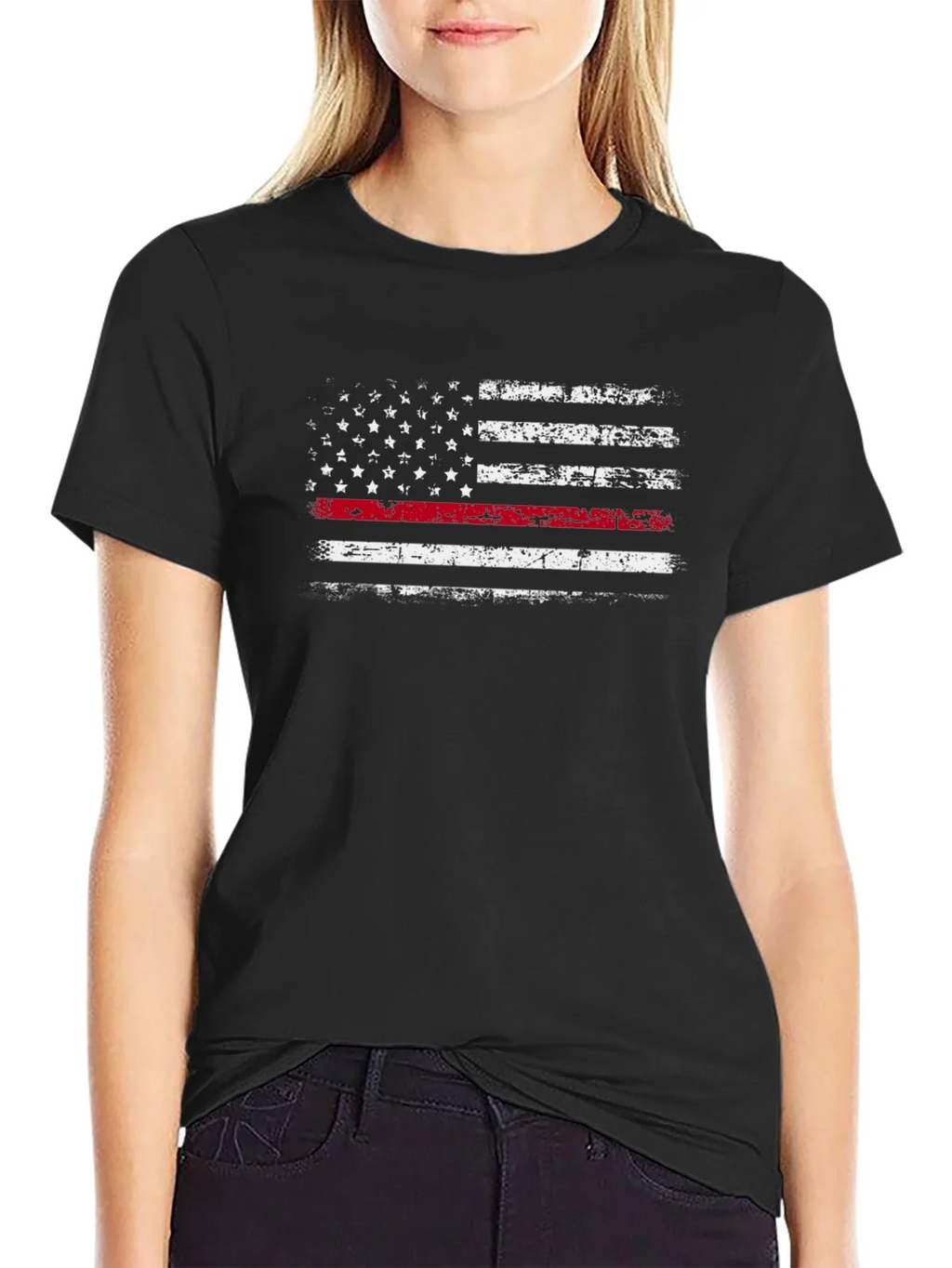 Thin Red Line American Flag Distressed Graphic Tee product image 2
