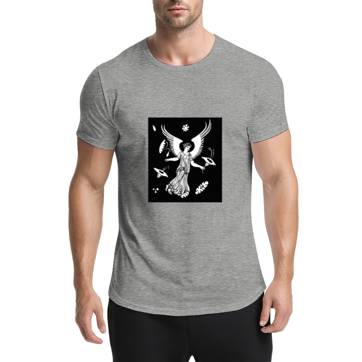 Winged Goddess Surreal Graphic Tee - Vintage Monochrome product image 16