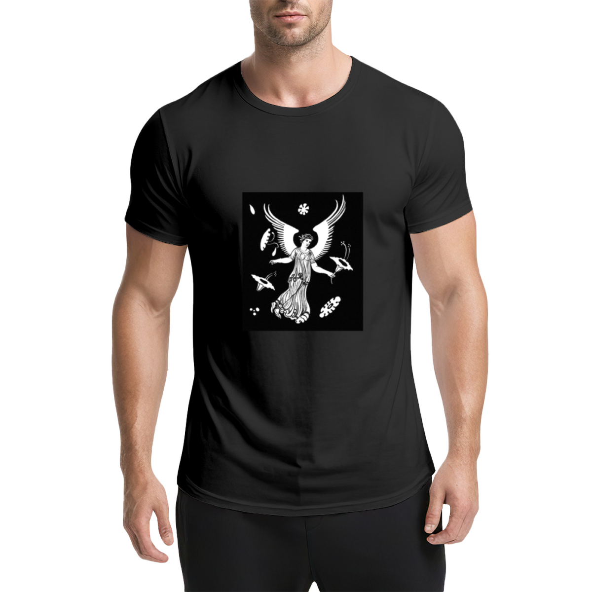 Winged Goddess Surreal Graphic Tee - Vintage Monochrome product image 1