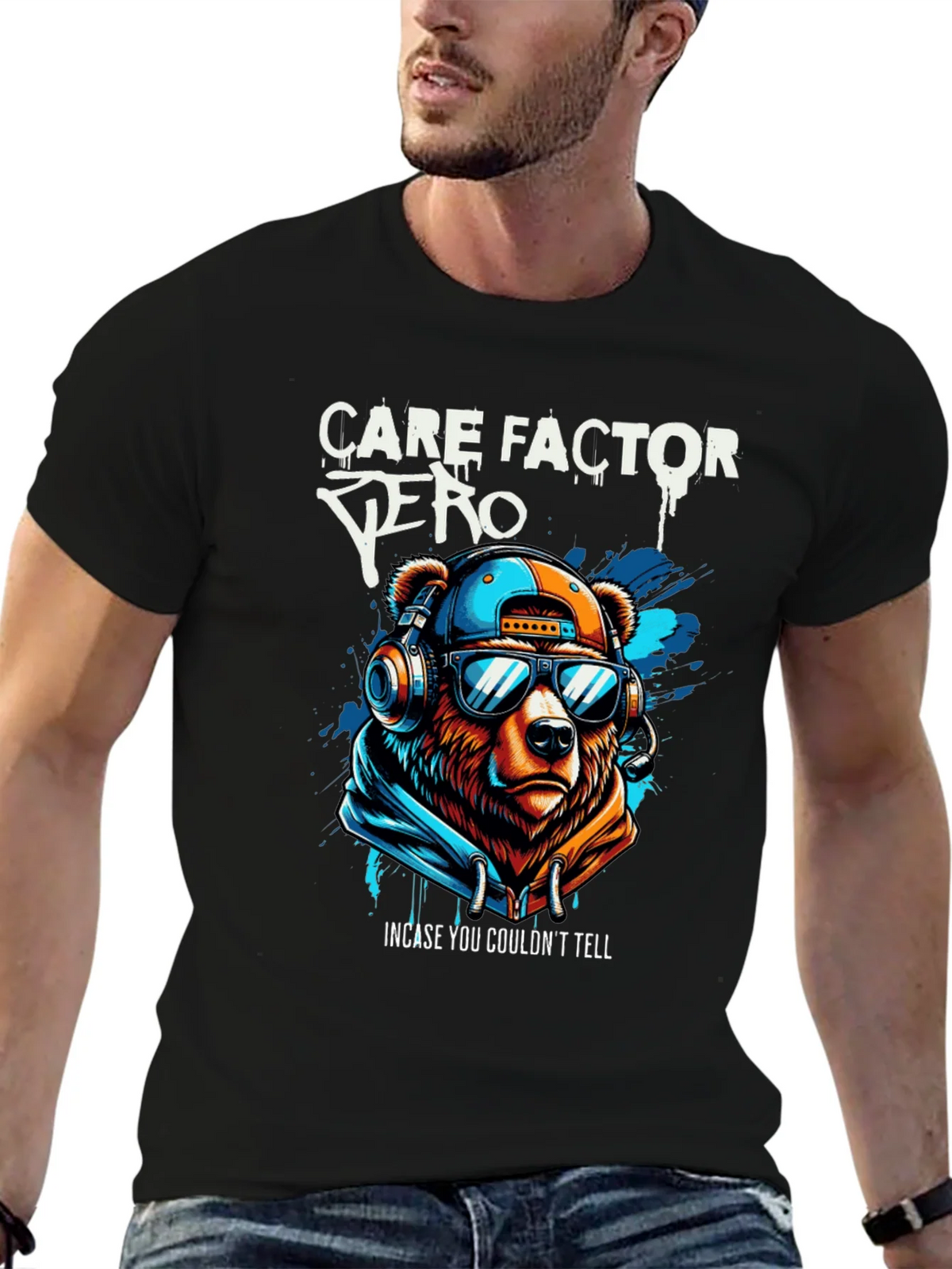 Care Factor Zero Graphic T-Shirt - Bear DJ Design product image 6
