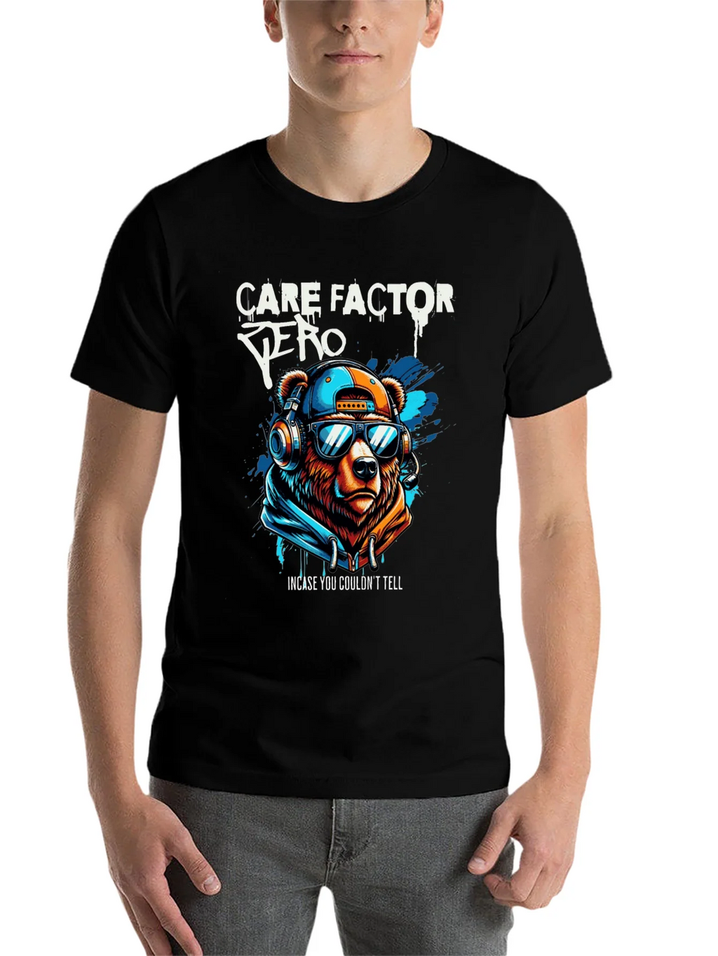 Care Factor Zero Graphic T-Shirt - Bear DJ Design product image 4