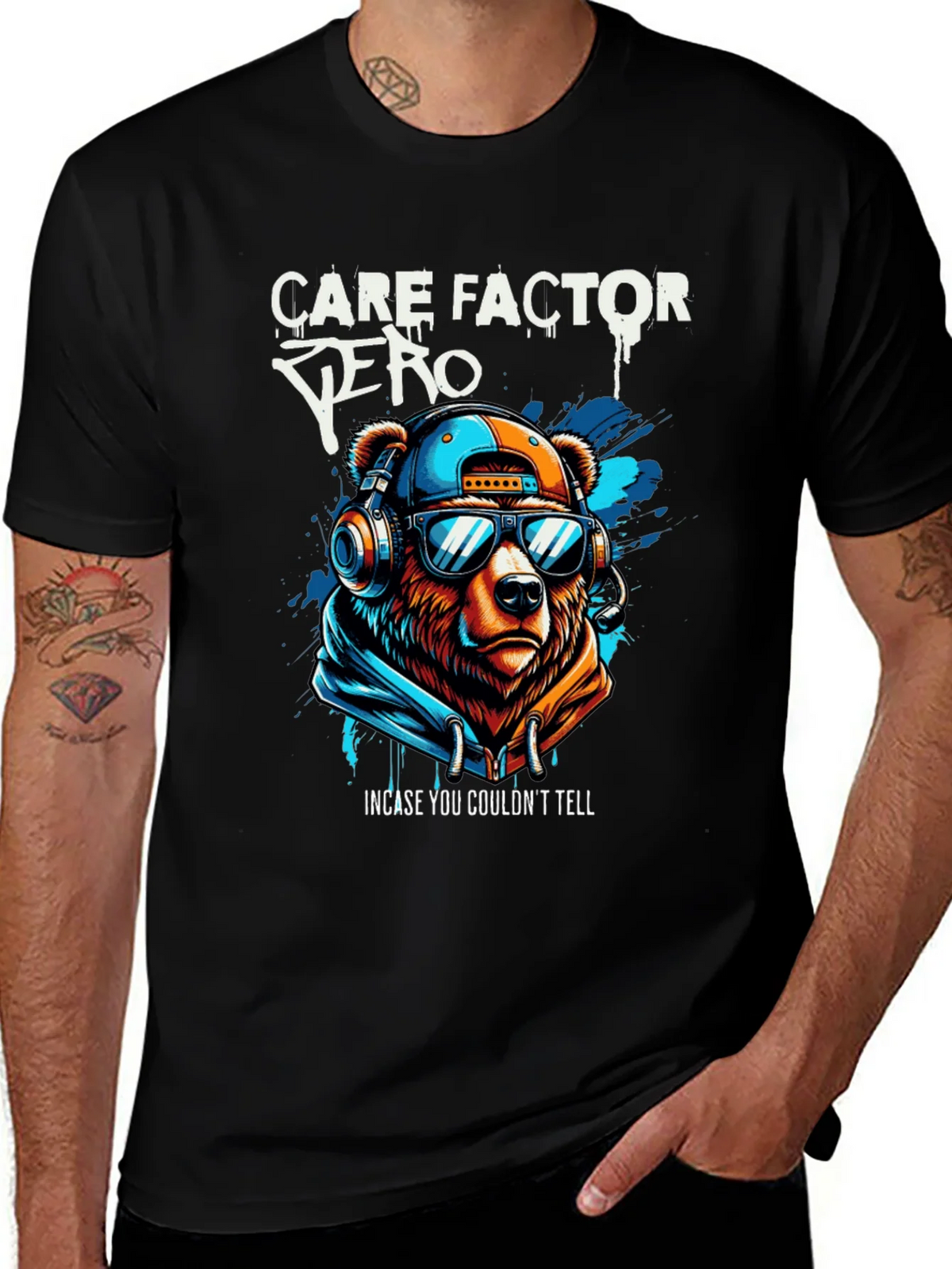 Care Factor Zero Graphic T-Shirt - Bear DJ Design product image 1