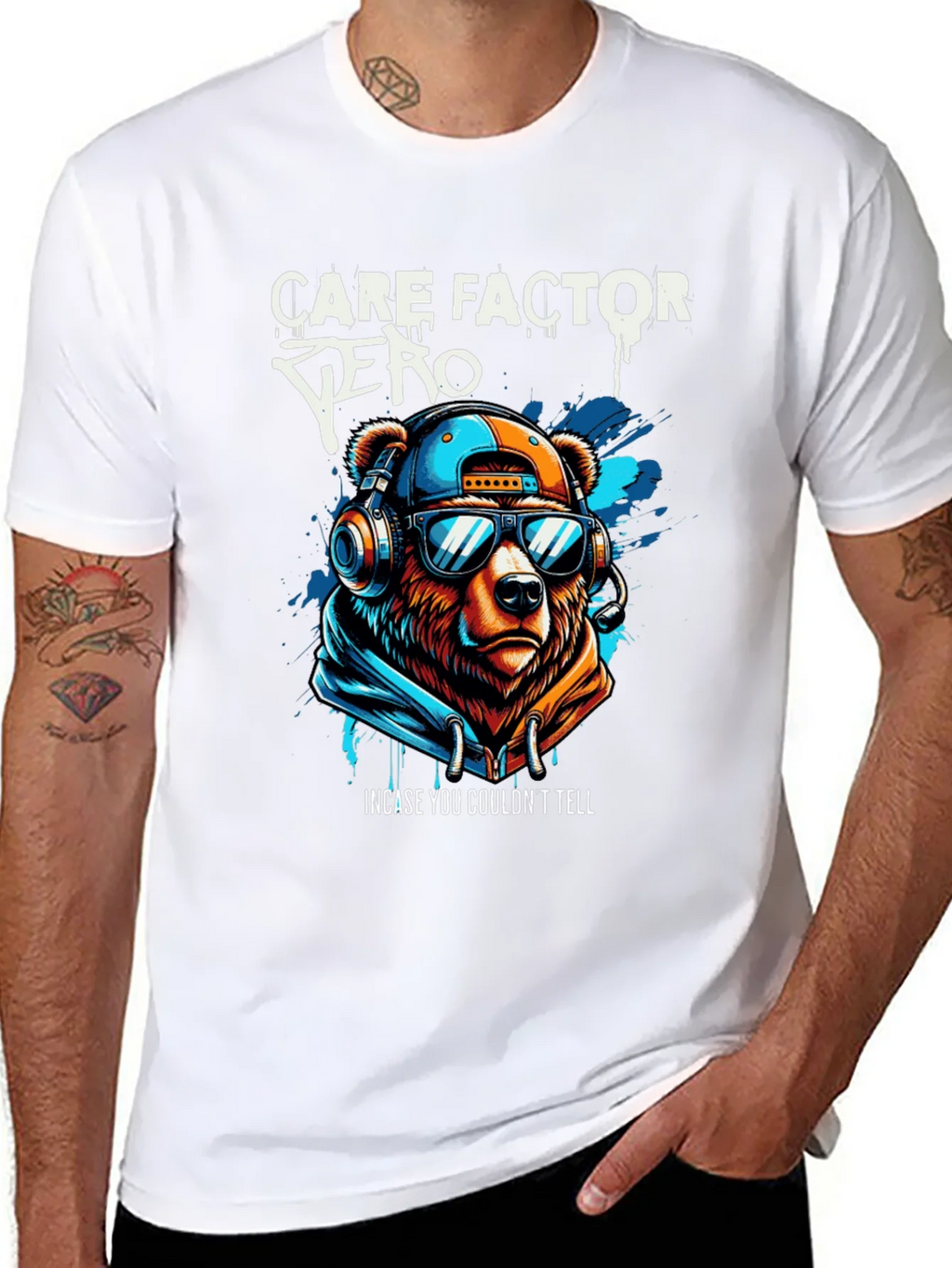 Care Factor Zero Graphic T-Shirt - Bear DJ Design product image 7