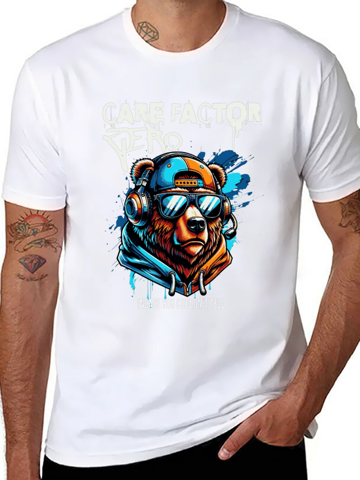 Care Factor Zero Graphic T-Shirt - Bear DJ Design product image 7