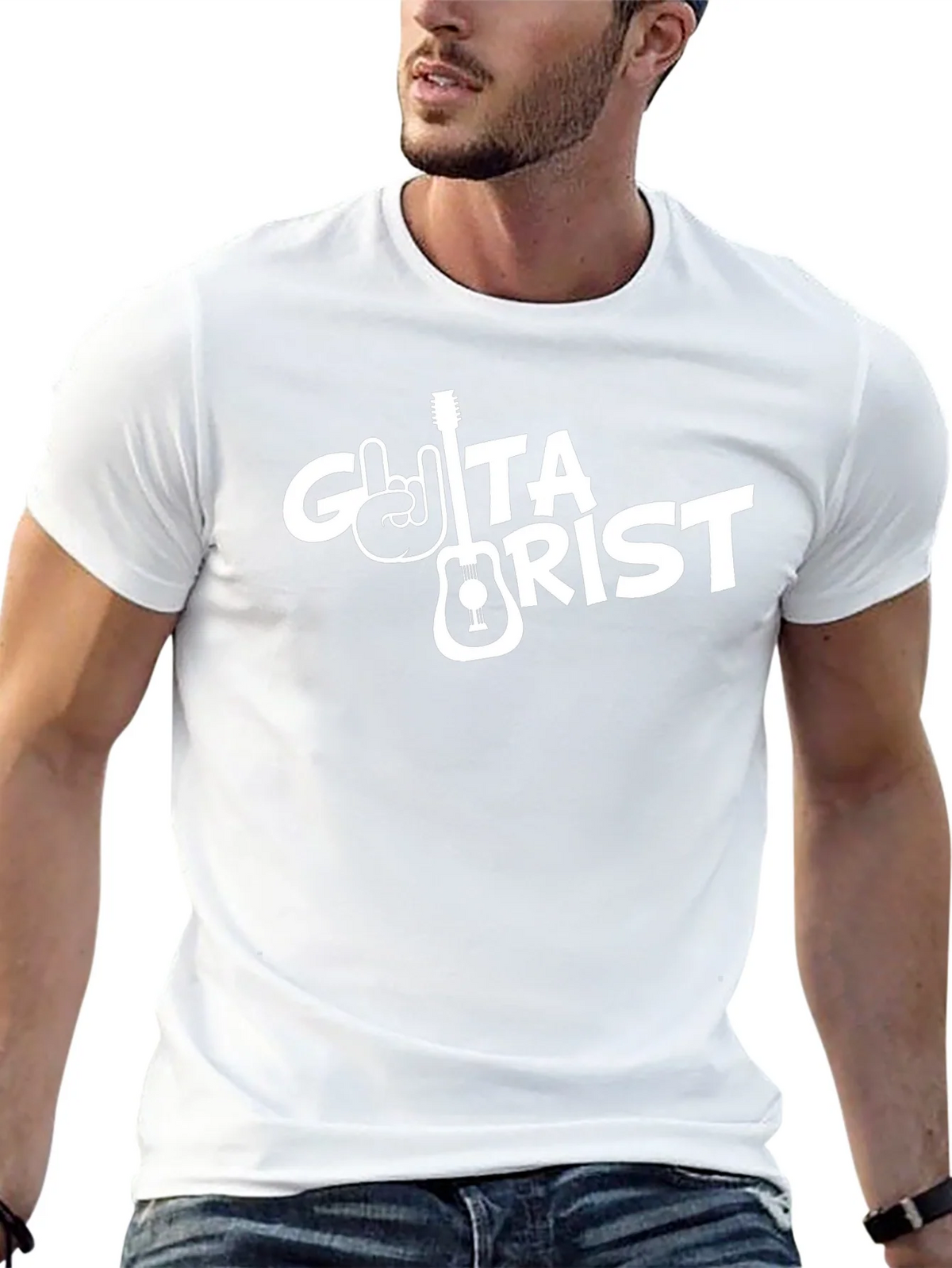 Guitarist Black T-Shirt with Rock Hand Design product image 12