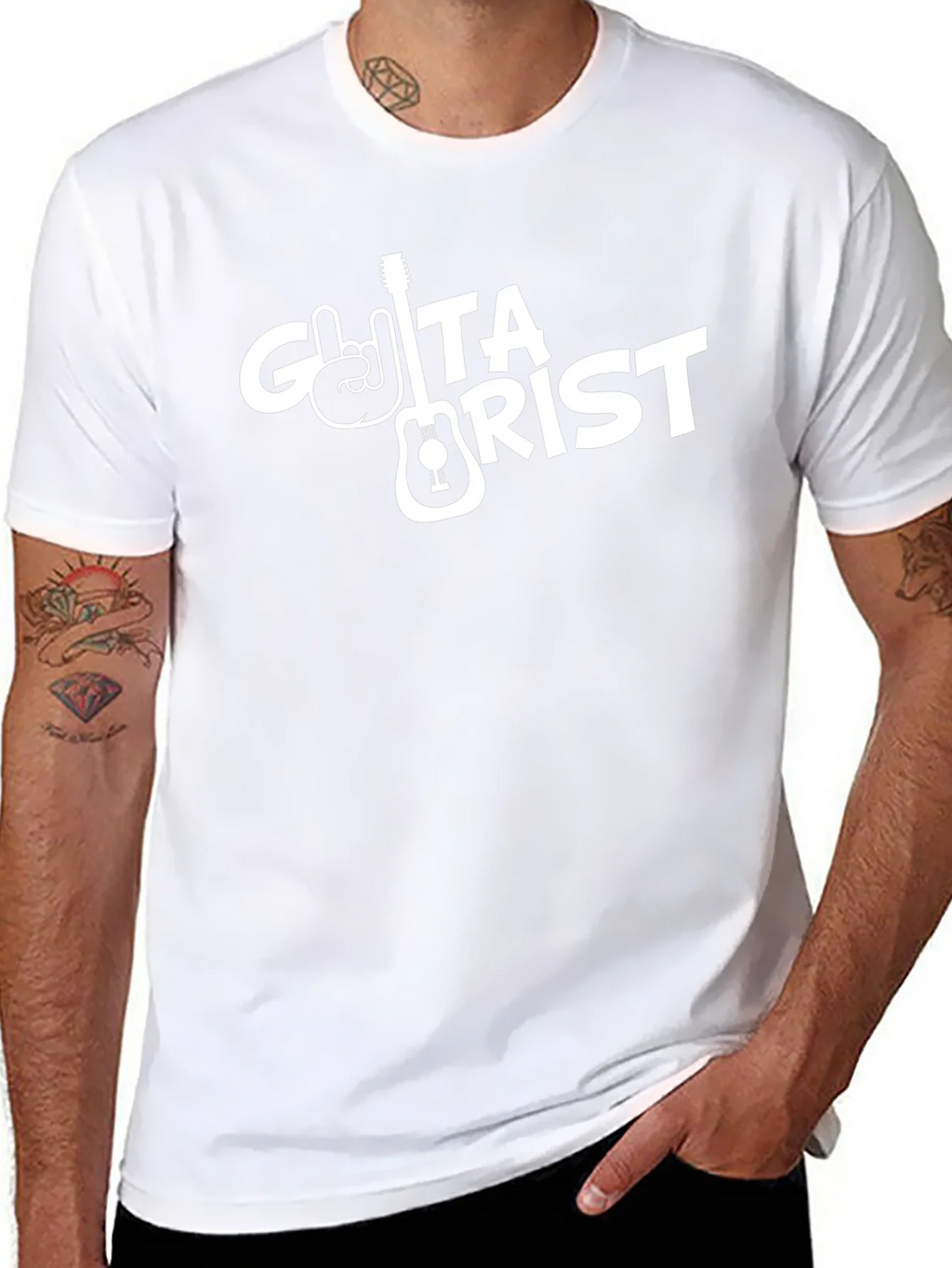 Guitarist Black T-Shirt with Rock Hand Design product image 7
