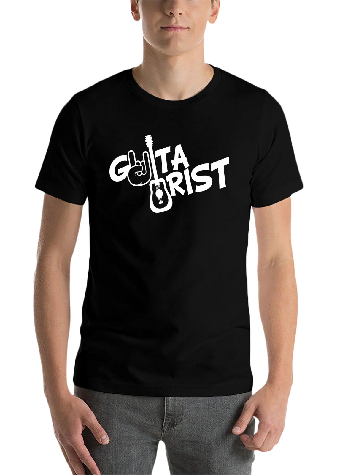 Guitarist Black T-Shirt with Rock Hand Design product image 4