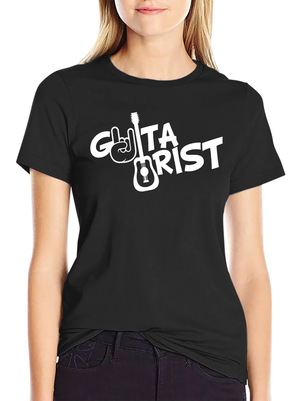 Guitarist Black T-Shirt with Rock Hand Design product image 2