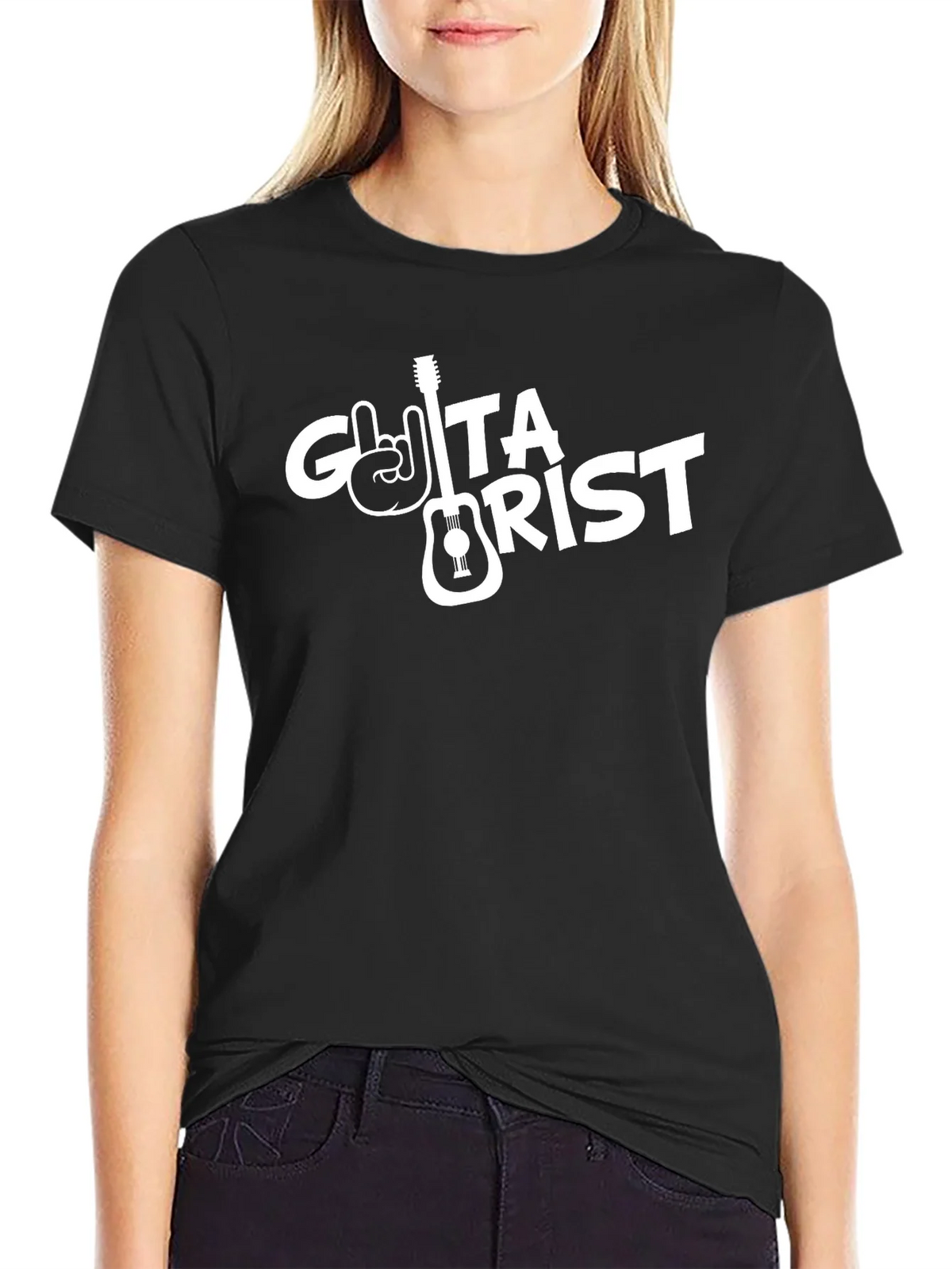 Guitarist Black T-Shirt with Rock Hand Design product image 2