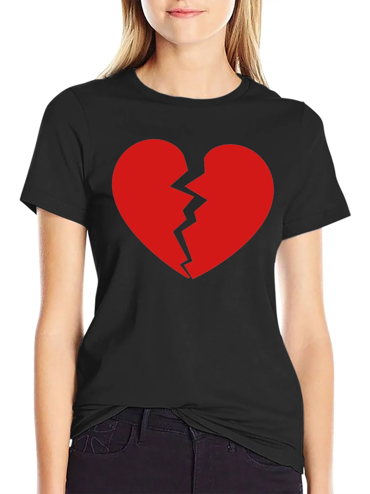 Broken Heart Graphic Tee - Black Cotton T-Shirt product image 2