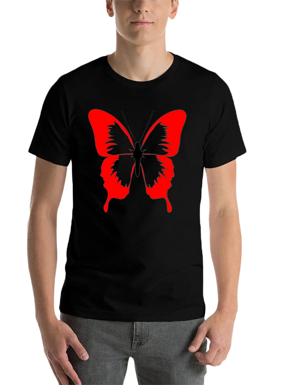 Butterfly Graphic Black T-Shirt - Bold Red Design product image 4