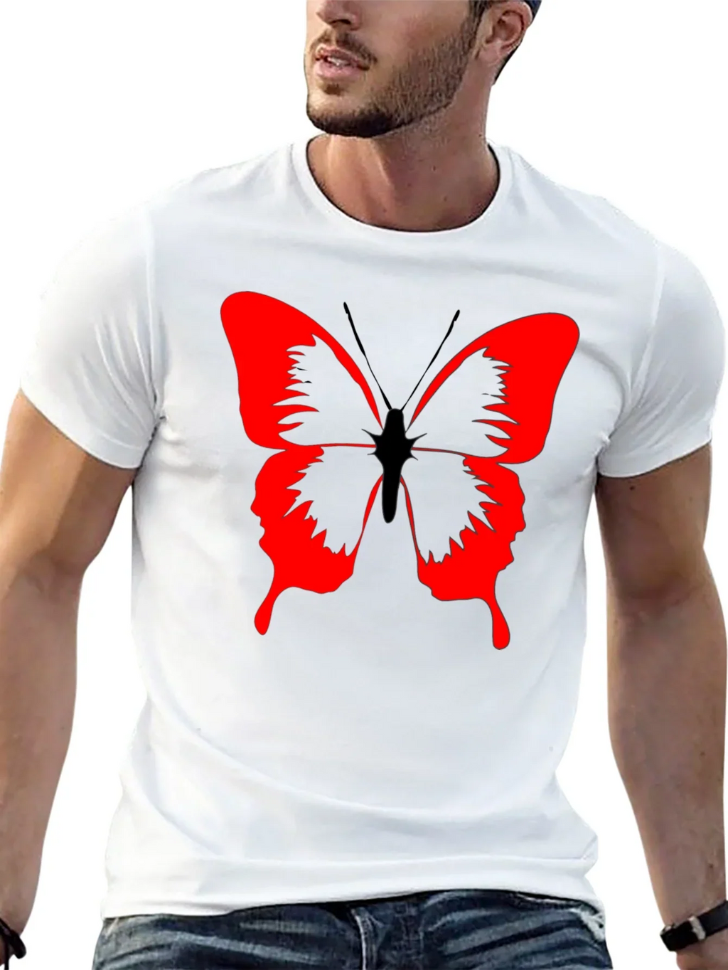 Butterfly Graphic Black T-Shirt - Bold Red Design product image 12