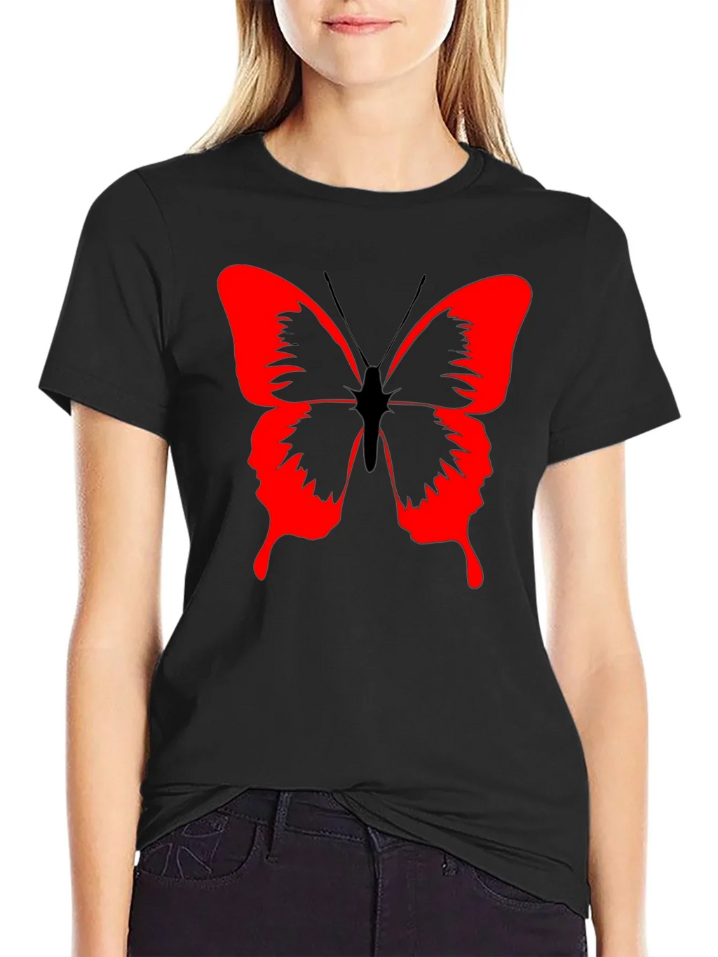 Butterfly Graphic Black T-Shirt - Bold Red Design product image 2