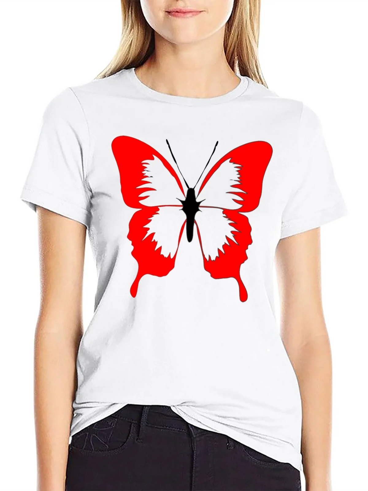 Butterfly Graphic Black T-Shirt - Bold Red Design product image 8