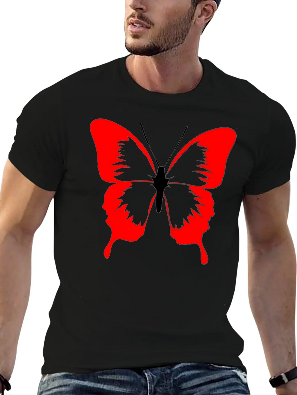 Butterfly Graphic Black T-Shirt - Bold Red Design product image 6