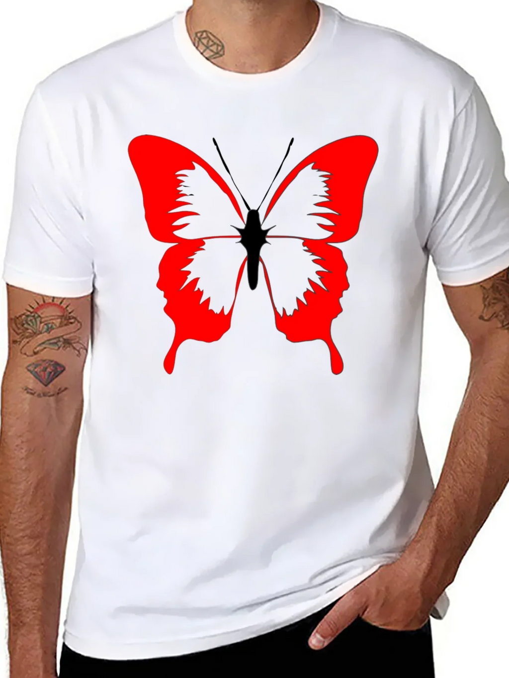 Butterfly Graphic Black T-Shirt - Bold Red Design product image 7