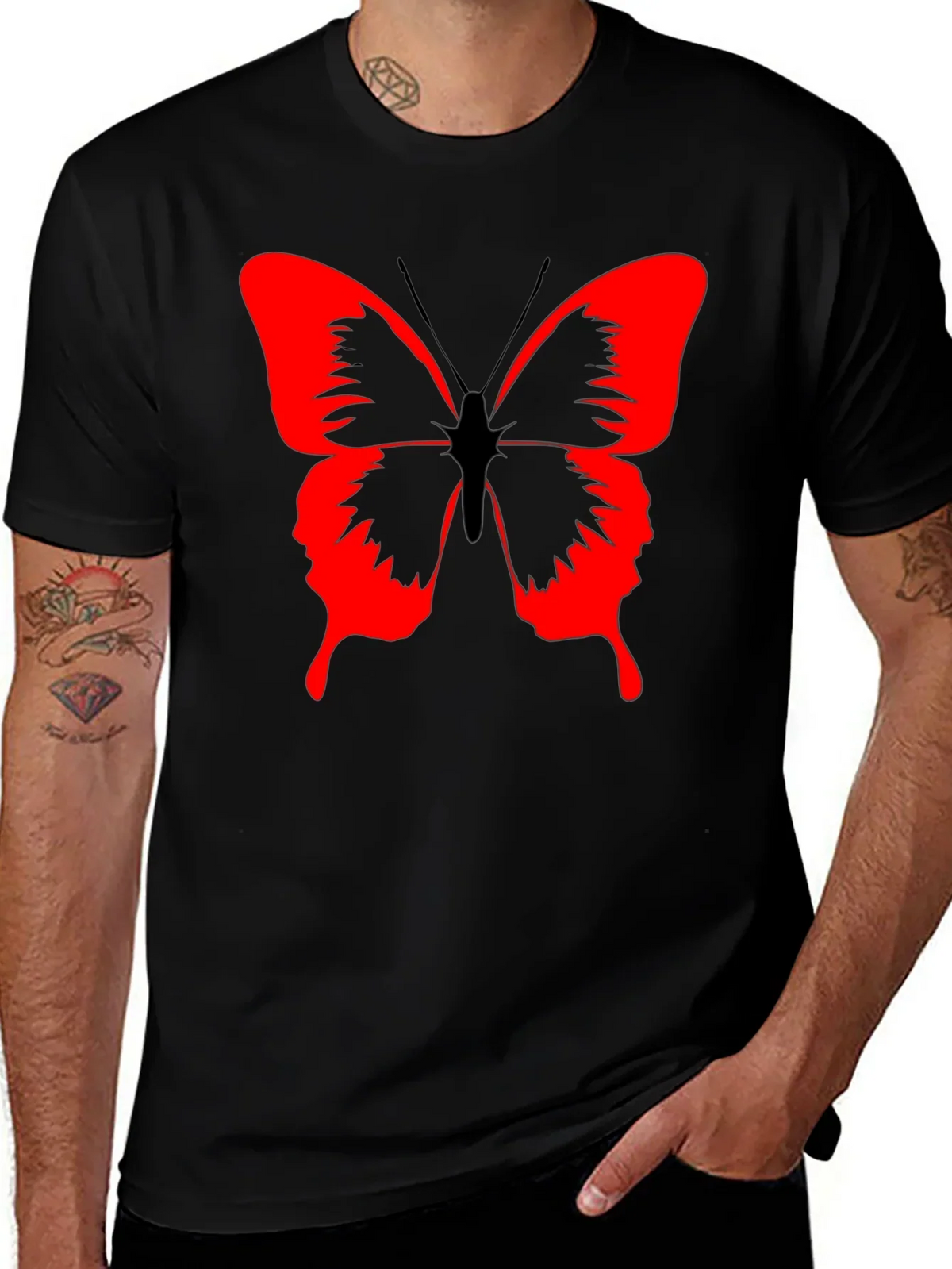 Butterfly Graphic Black T-Shirt - Bold Red Design product image 1