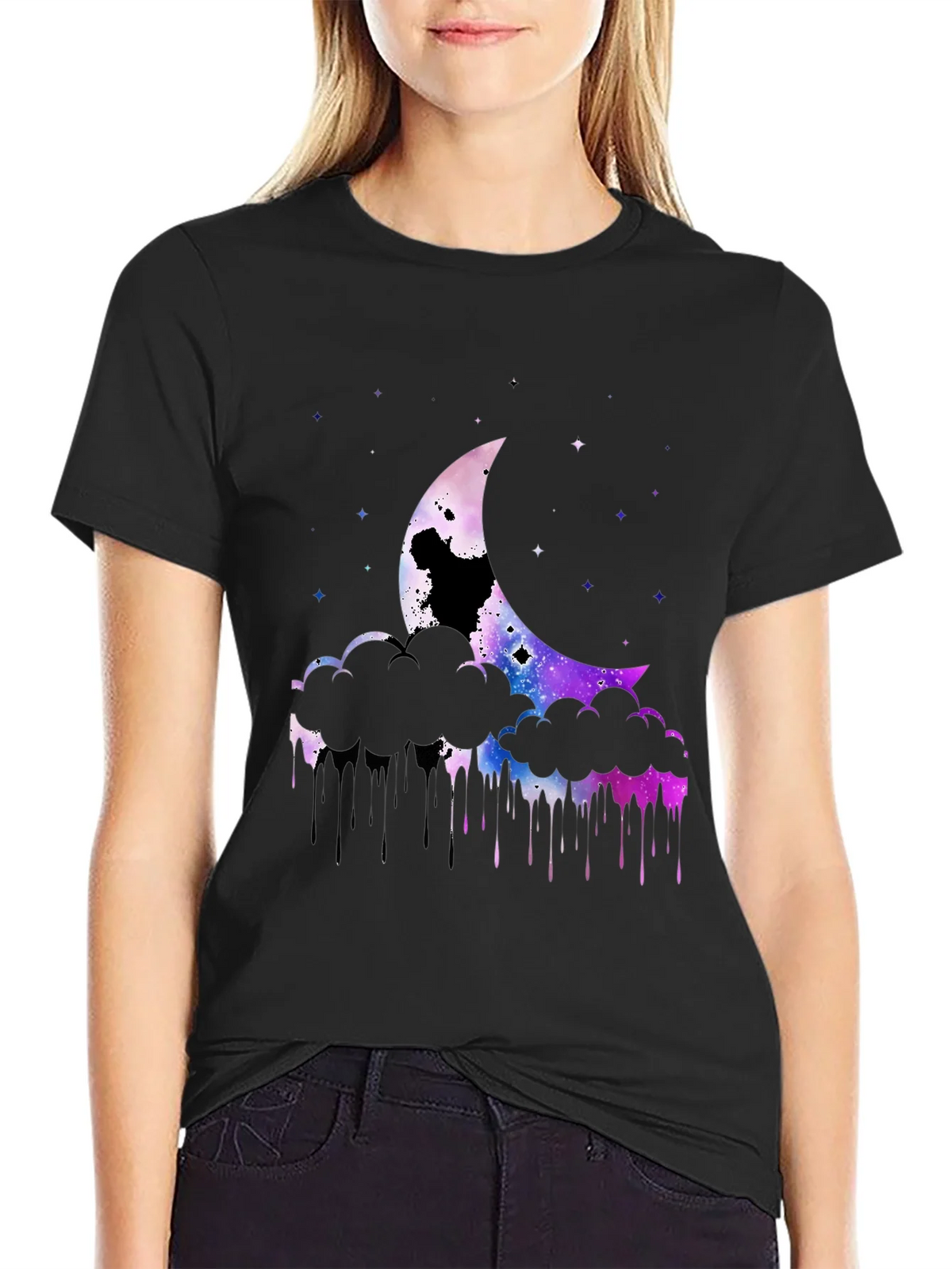 Galaxy Moon Graphic Print Black T-Shirt product image 2