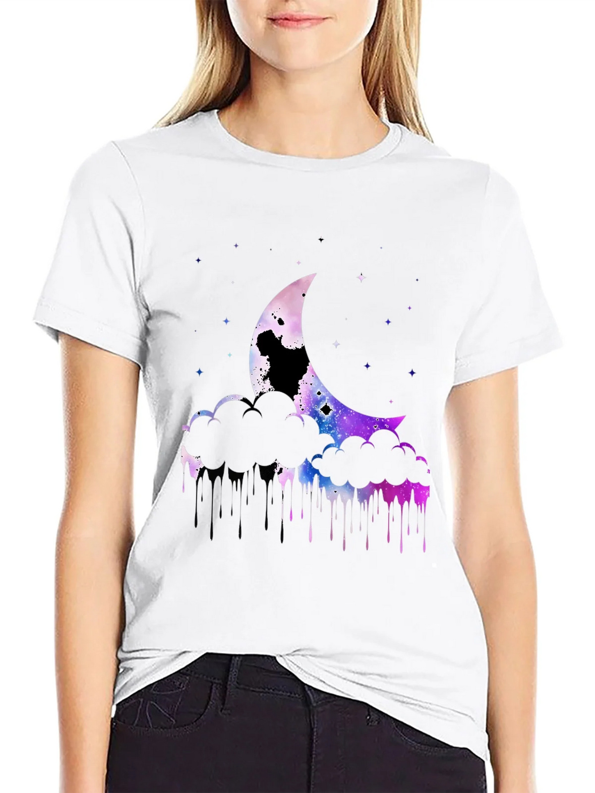 Galaxy Moon Graphic Print Black T-Shirt product image 8