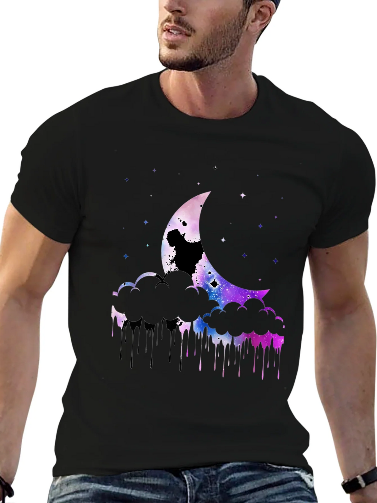 Galaxy Moon Graphic Print Black T-Shirt product image 6