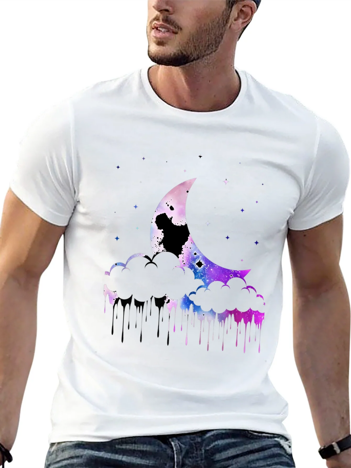 Galaxy Moon Graphic Print Black T-Shirt product image 12